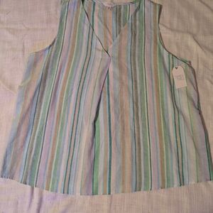Time and Tru Sleeveless Pastel Stripe V-Neck Women's Top